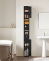 SoBuy BZR34-SCH Dulap coloană de baie 20 cm - Dulap de depozitare îngust cu sertar și rafturi reglabile - Dulap de baie compact pentru WC, spații mici - Negru, MDF, 20x20x180cm