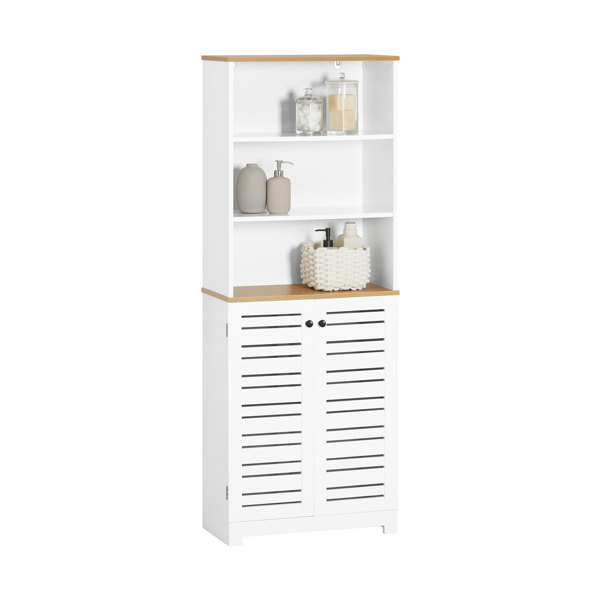 SoBuy BZR44-W Meuble Colonne de Salle de Bain Armoire Haute Meuble de Rangement avec 3 Etagères et 2 Portes persiennes
