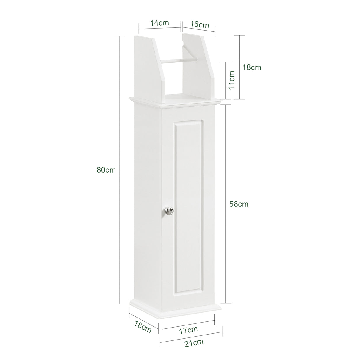 SoBuy BZR53-W Suport Hârtie Igienică Dulap Toaletă Suport Perie WC Mobilier de Baie pe Picior din Lemn, 20x18x79 cm