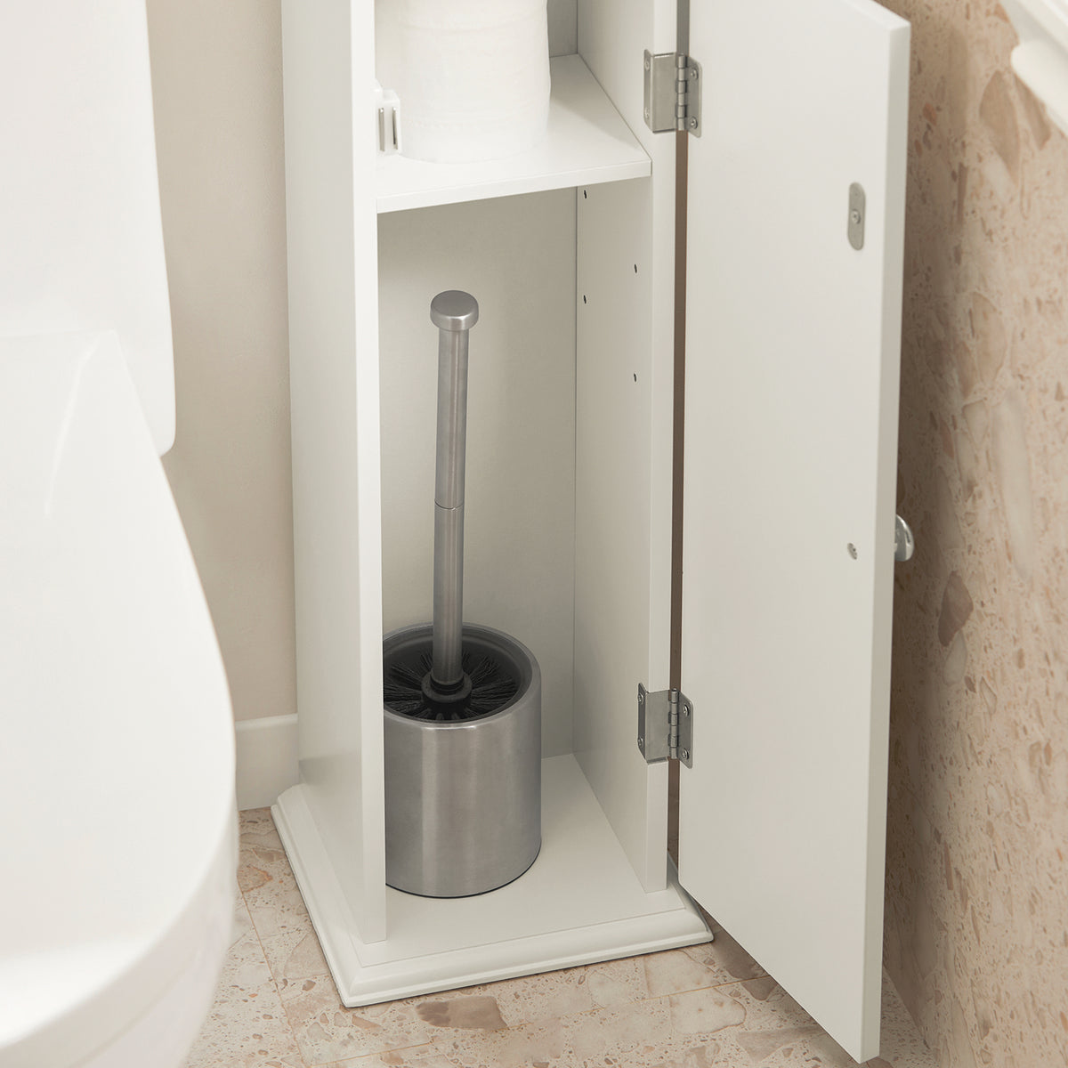 SoBuy BZR53-W Suport Hârtie Igienică Dulap Toaletă Suport Perie WC Mobilier de Baie pe Picior din Lemn, 20x18x79 cm