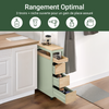 SoBuy BZR54-GR Meuble Salle de Bain à roulettes, Armoire de Salle de Bain Étroit avec 3 Tiroirs et Étagère Réglable, Petit Meuble WC en Bois pour Toilette, Vert, 65x24x82cm