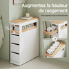 SoBuy BZR54-II-W Meuble Salle de Bain à Roulettes Blanc et Hévéa, 3 Tiroirs et Niche Ouverte, Slim 23cm, 40kg – 65x23x82 cm