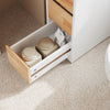Prévente SoBuy BZR54-III-WN Meuble Salle de Bain à Roulettes Blanc et Bois Naturel, 3 Tiroirs et Niche Ouverte, Slim 23cm, 40kg – 65x23x82 cm