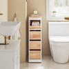 Prévente SoBuy BZR54-III-WN Meuble Salle de Bain à Roulettes Blanc et Bois Naturel, 3 Tiroirs et Niche Ouverte, Slim 23cm, 40kg – 65x23x82 cm