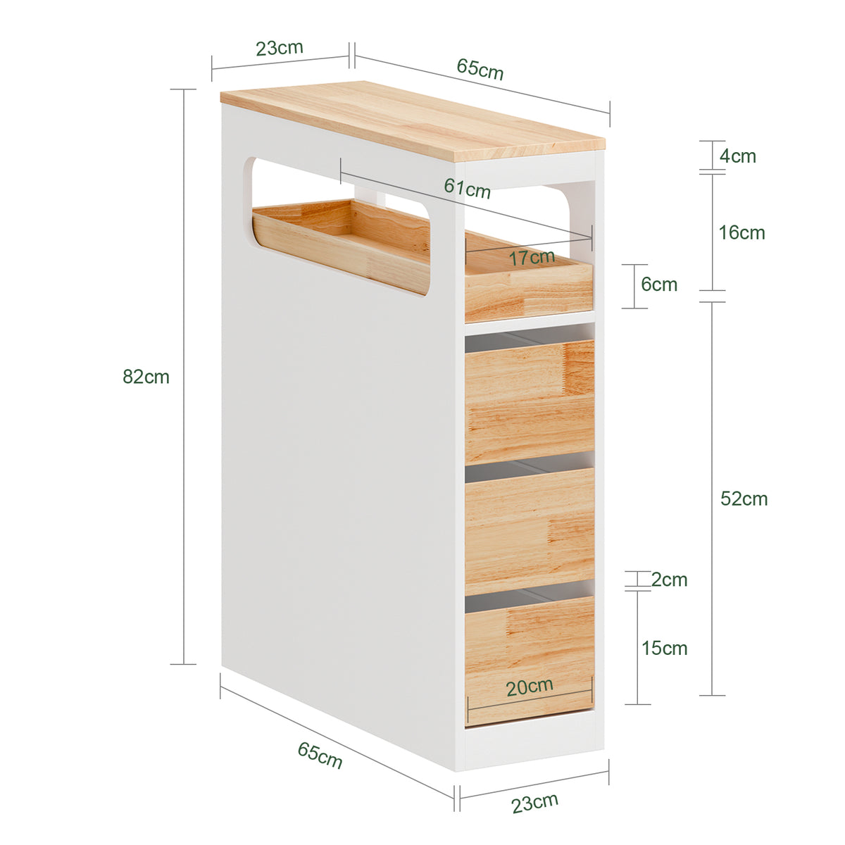 Precomandă SoBuy BZR54-IV-WN Dulap Baie Tip Coloană, Dulap Baie Mic, Compact cu Roți, Sertare și Separatoare, Alb 65x23x82cm