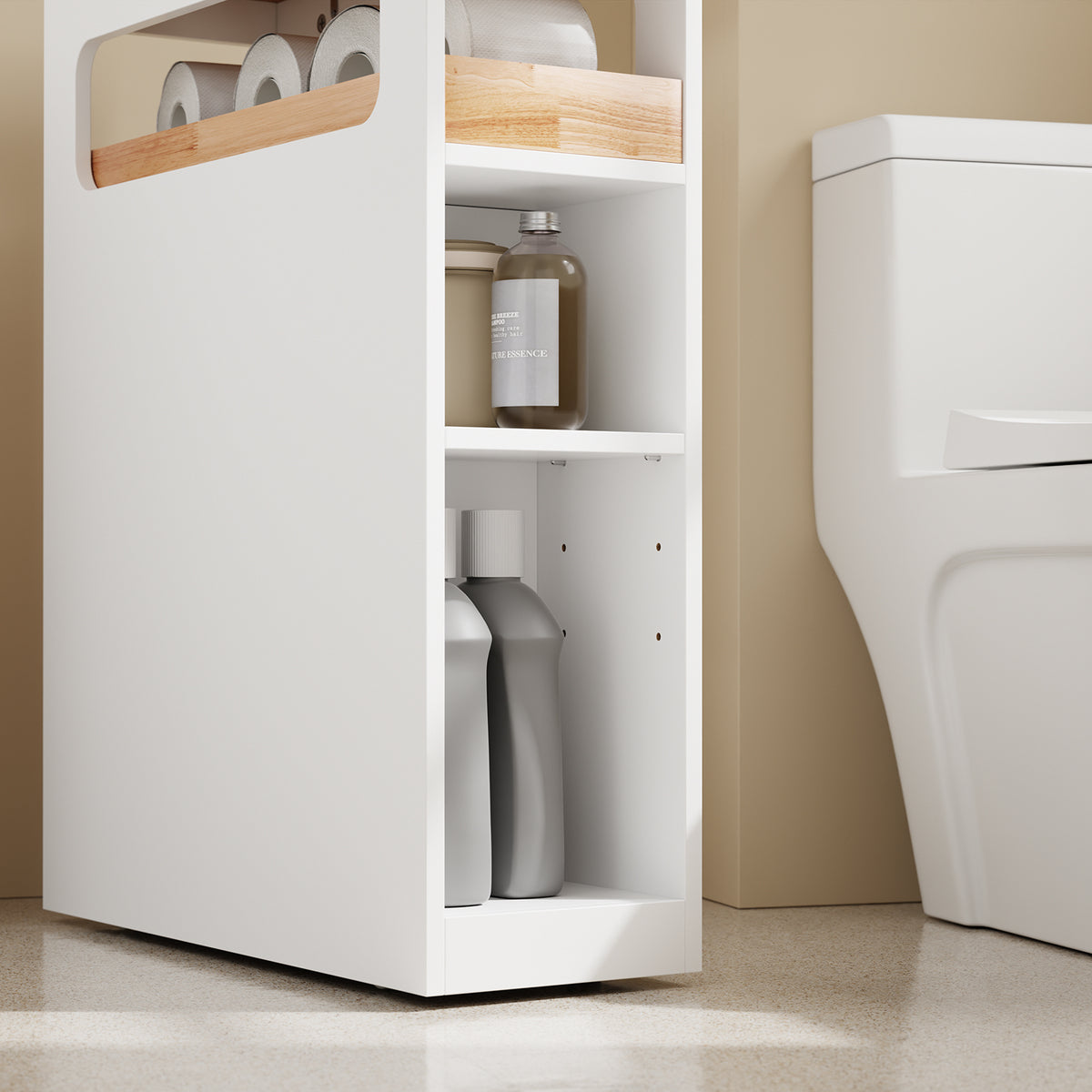 Precomandă SoBuy BZR54-IV-WN Dulap Baie Tip Coloană, Dulap Baie Mic, Compact cu Roți, Sertare și Separatoare, Alb 65x23x82cm