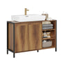 SoBuy BZR63-L-PF Meuble sous Lavabo Salle de Bain 90cm, Meuble sous Vasque avec Découpe Siphon, Armoire de Rangement avec Portes et Étagères, Style Industriel Bois & Métal