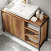 SoBuy BZR63-L-PF Meuble sous Lavabo Salle de Bain 90cm, Meuble sous Vasque avec Découpe Siphon, Armoire de Rangement avec Portes et Étagères, Style Industriel Bois & Métal