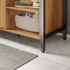 SoBuy BZR63-L-PF Meuble sous Lavabo Salle de Bain 90cm, Meuble sous Vasque avec Découpe Siphon, Armoire de Rangement avec Portes et Étagères, Style Industriel Bois & Métal