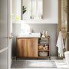 SoBuy BZR63-L-PF Meuble sous Lavabo Salle de Bain 90cm, Meuble sous Vasque avec Découpe Siphon, Armoire de Rangement avec Portes et Étagères, Style Industriel Bois & Métal