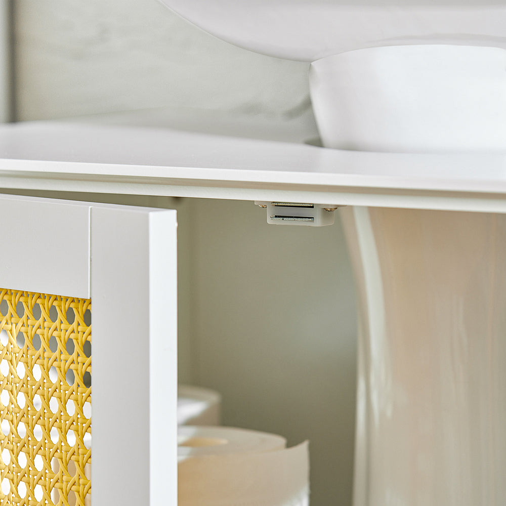 SoBuy BZR72-II-W Meuble sous-Lavabo, Meuble sous-Vasque à 2 étages réglable et 2 Portes en Ploy Rotin, Vasque Housse Colonne lavabo