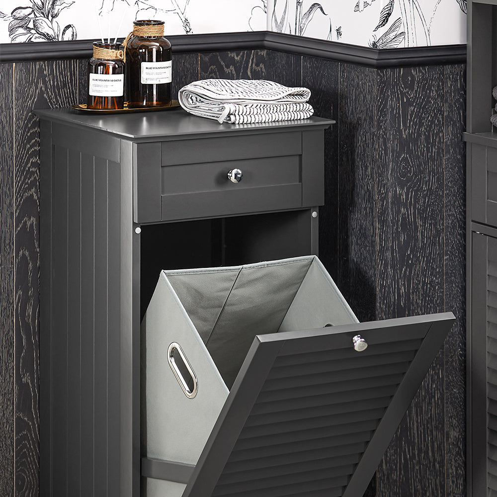 SoBuy BZR73-DG Meuble Bas de Salle de Bain Corbeille à Linge Armoire Toilette Meuble de Rangement avec 1 Tiroir et 1 Panier à Linge
