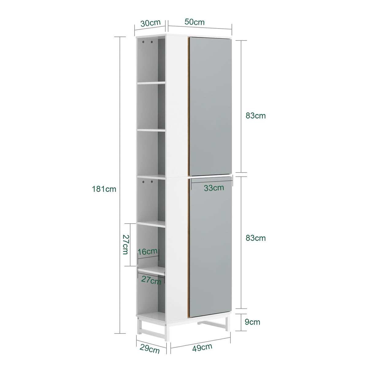 SoBuy BZR76-HG Dulap înalt de baie Dulap pentru toaletă cu rafturi de depozitare