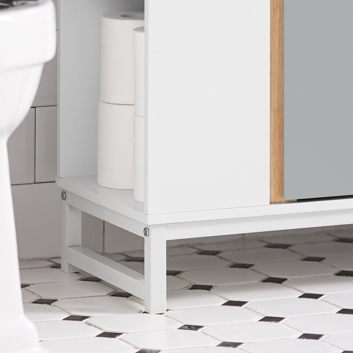 SoBuy BZR76-HG Dulap înalt de baie Dulap pentru toaletă cu rafturi de depozitare