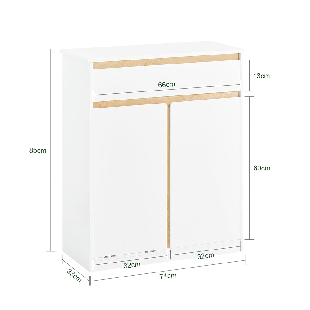 SoBuy BZR79-W Meuble de Salle de Bain avec Panier à Linge Intégré, Tiroir et Double Porte – Blanc et Bois