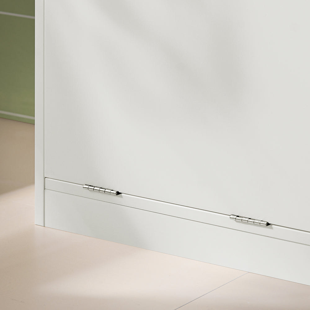 SoBuy BZR79-W Meuble de Salle de Bain avec Panier à Linge Intégré, Tiroir et Double Porte – Blanc et Bois