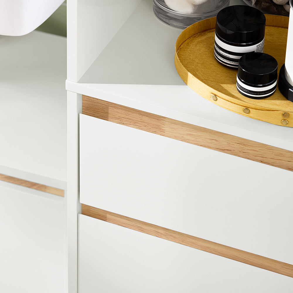 SoBuy BZR80-W Coloană de Baie Salvează Spațiu cu Sertar și Uși, Dulap de Depozitare Baie cu Etajeră Deschisă, Alb 35×33×170 cm