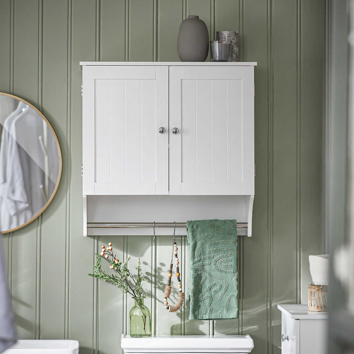 SoBuy BZR84-W Dulap Suspendat de Baie, Dulap de Perete Alb 60 x 30 x 60 cm, Dulap de Baie Sus cu Rafturi Reglabile, Spațiu de Depozitare pentru WC și Articole de Toaletă, Soluție Practică pentru Spații Mici
