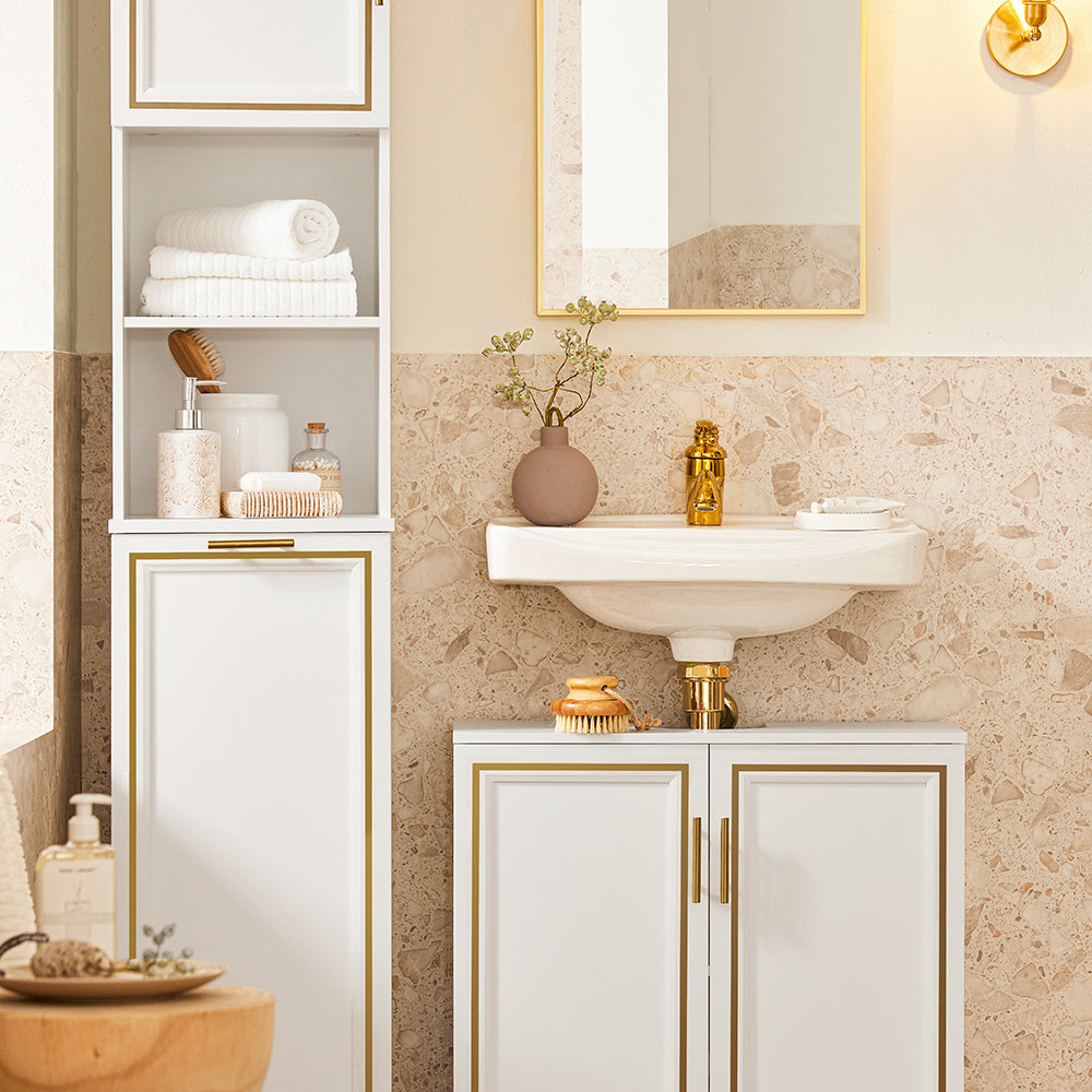 SoBuy BZR86-W Meuble sous-Lavabo, Meuble sous-Vasque à 2 Portes, Meuble sous Évier, Salle de Bain, Placard de Rangement