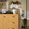 SoBuy BZR97-SN Armoire à Linge avec Sac à Linge, Meuble Bas de Salle de Bain, Armoire Toilette avec 3 Tiroirs et 1 Panier à Linge