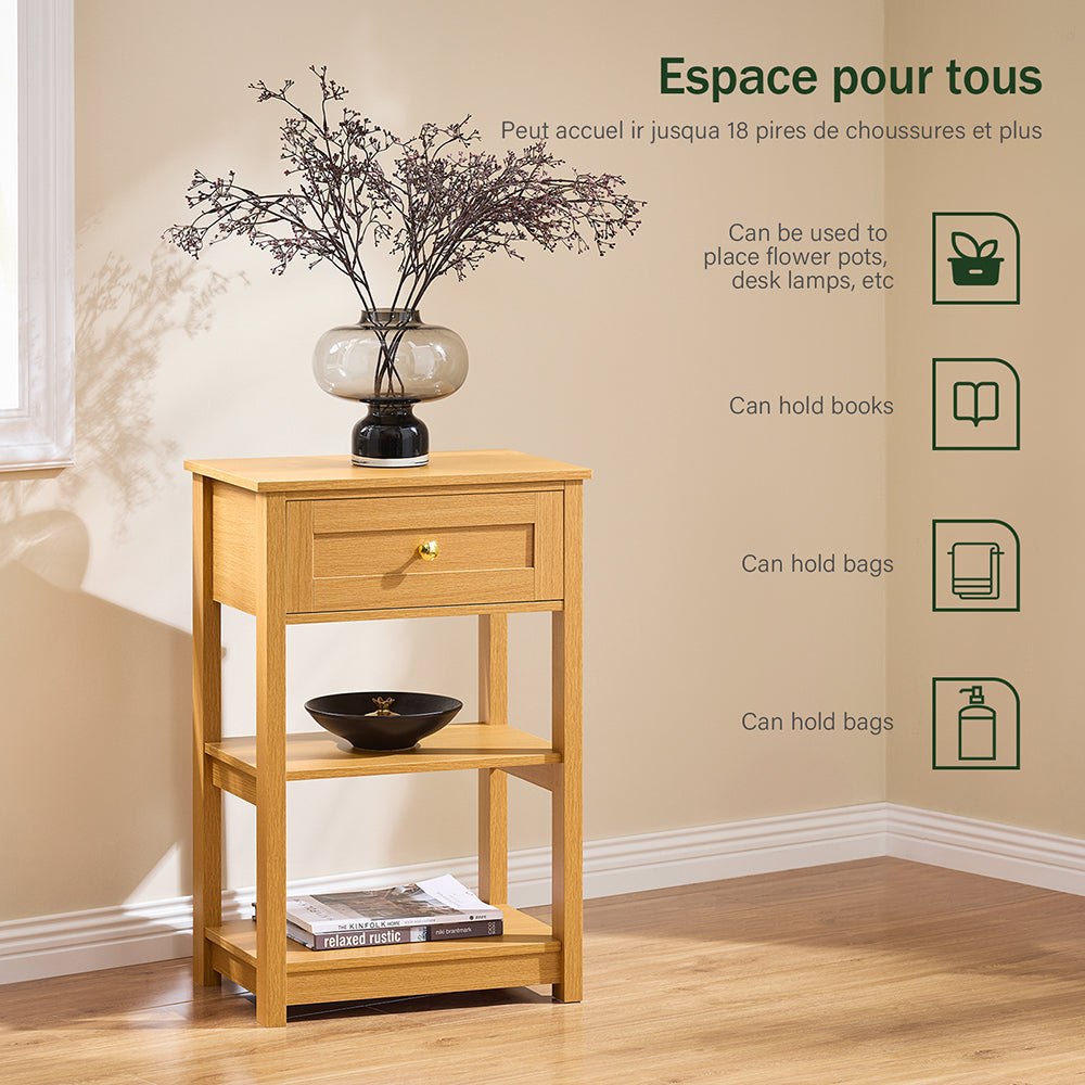SoBuy FBT46-N Noptieră cu 1 sertar și 2 rafturi, Masă laterală modernă, Natur, L45 x l30 x H68cm