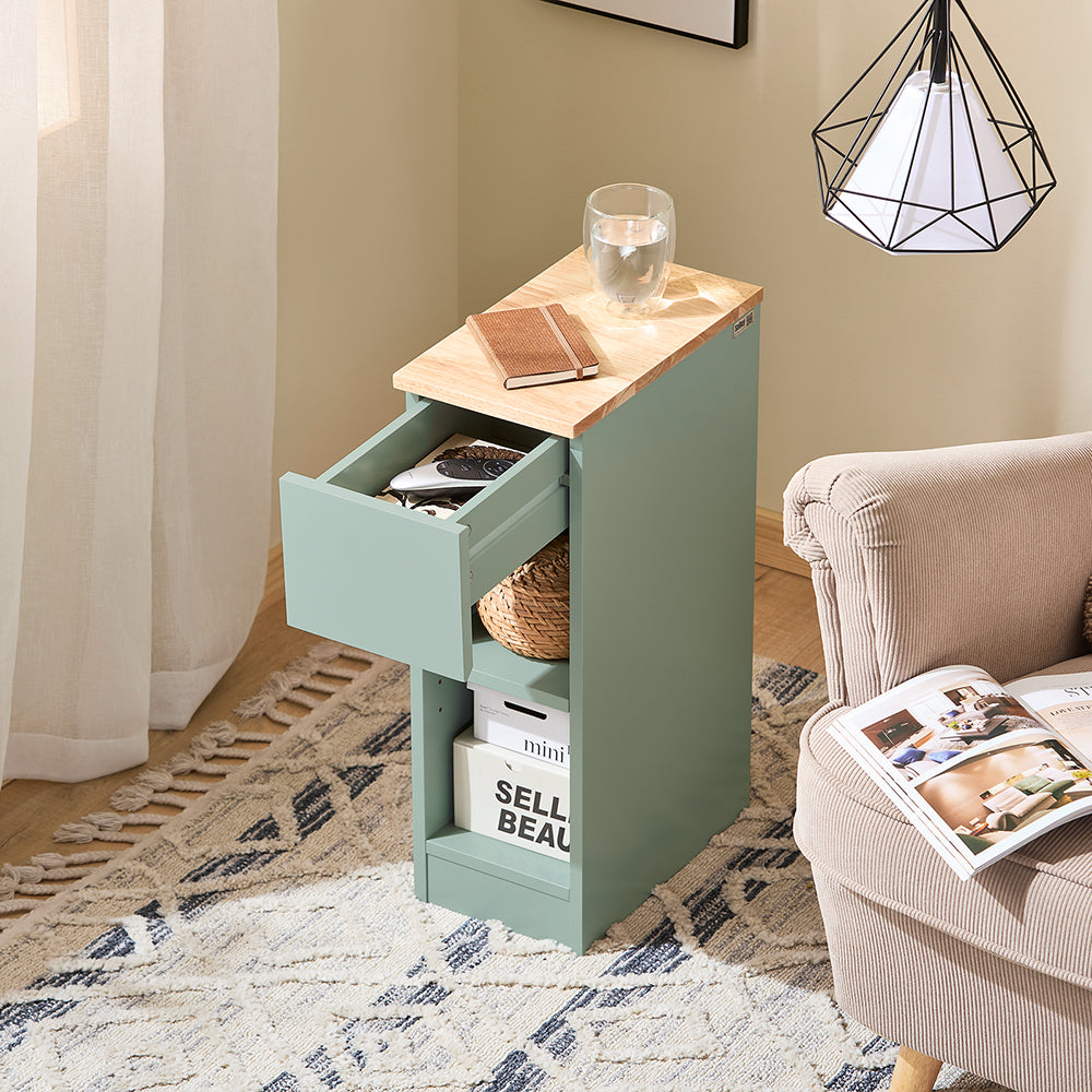 SoBuy FBT111-GR Table de Chevet Ultra-Fine avec Tiroir et Étagère – L20×P35×H60 cm, Charge max. 20 kg, MDF/PB E1, Vert