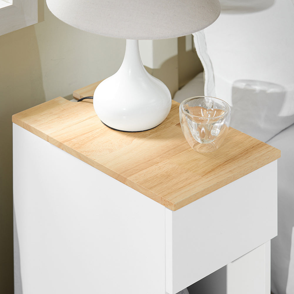 SoBuy FBT111-II-WN Table de Chevet avec Tiroir, Gain de Place, pour Salon et Chambre, Rangement Optimisé, Design Fonctionnel, Compact – L25×P40×H60 cm, Blanc