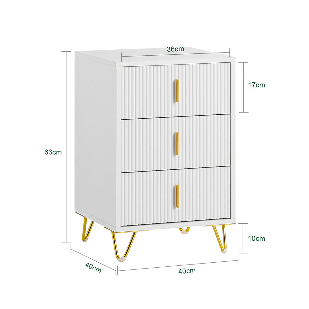 SoBuy FBT115-L-W Noptieră - Noptieră cu 3 sertare, Masă laterală pentru dormitor - Dulap modern de depozitare, alb L40 x P40 x H63 cm