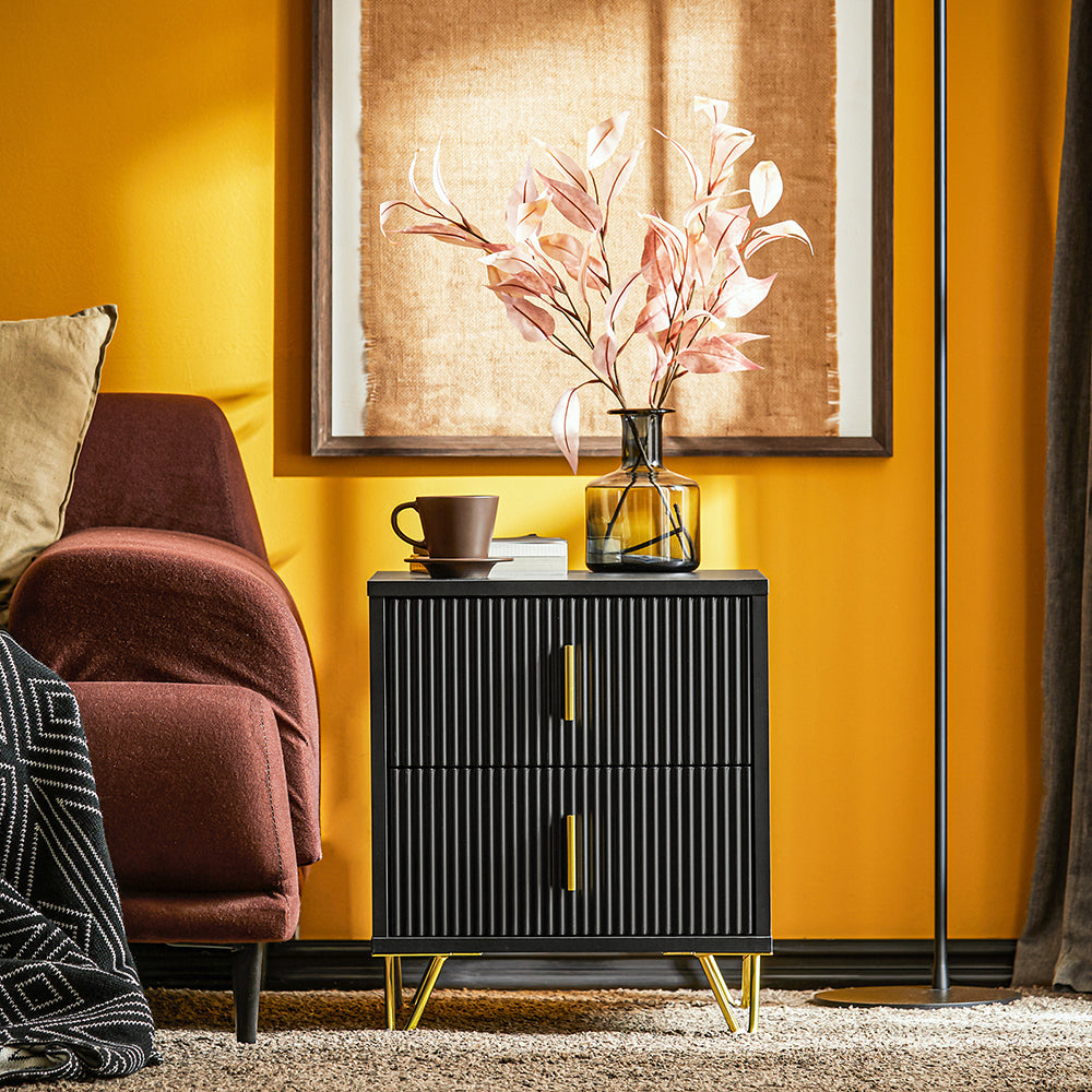 SoBuy FBT115-SCH Noptieră - Noptieră cu 2 Sertare, Măsuță Laterală pentru Dormitor - Mobilier de Depozitare Modern, Negru, L40 x A40 x Î47 cm