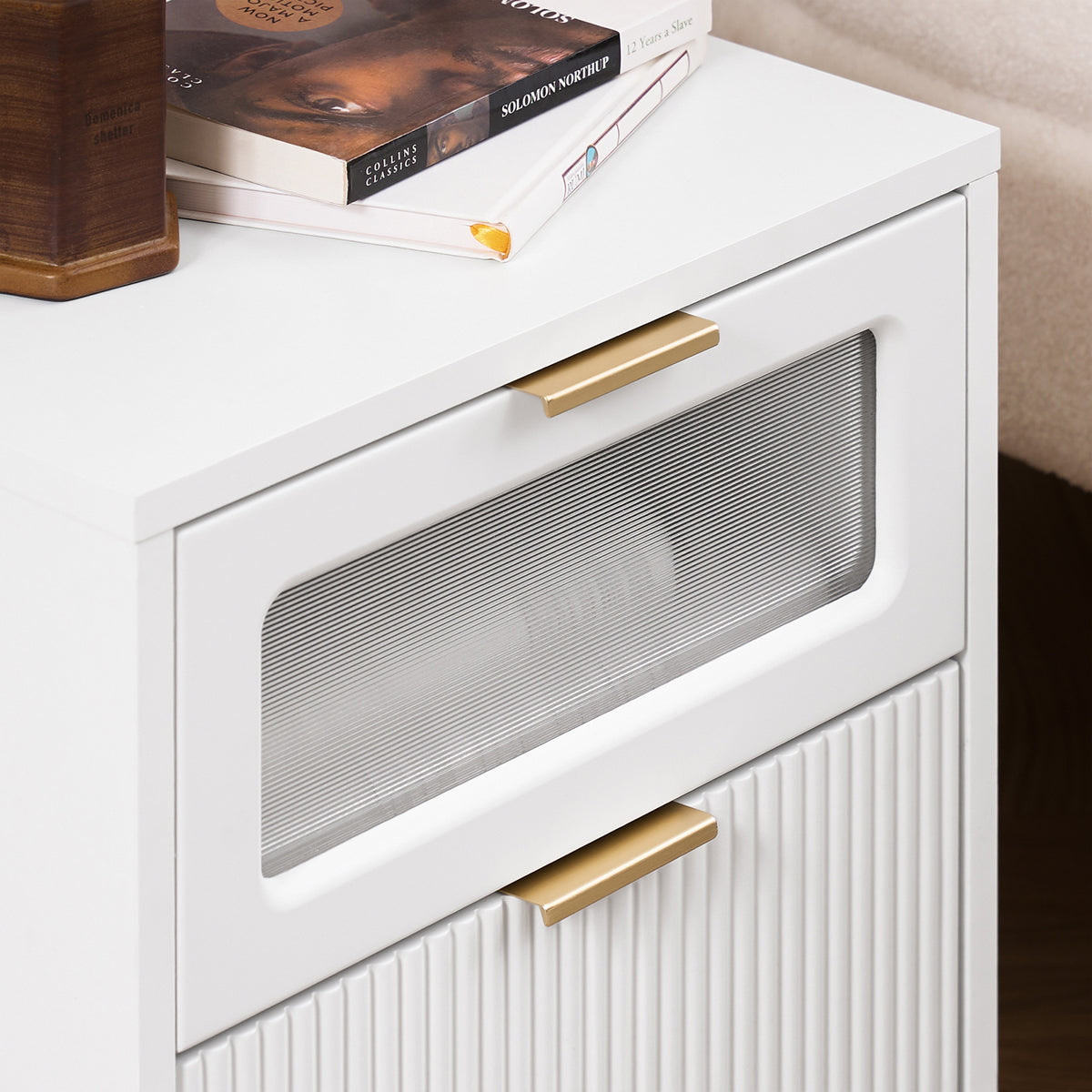 SoBuy FBT123-W Noptieră cu 2 Sertare, Masuță Laterală, Masuță de Cafea