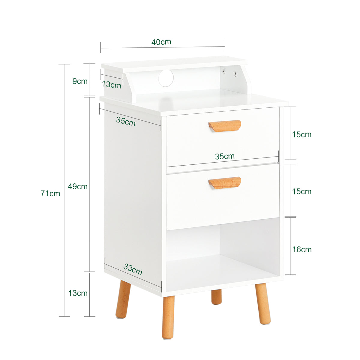 SoBuy FBT125-W Noptieră, Noptieră, Masă laterală, Masuță de cafea cu 1 raft, 2 sertare și 1 compartiment deschis