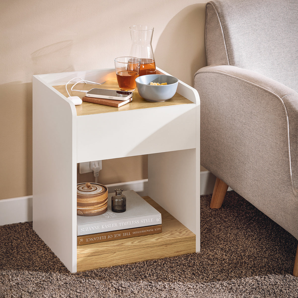SoBuy FBT128-WN Table de Chevet, Table de Nuit, Table d'Appoint, Bout de Canapé avec 1 Tiroir pour Salon, Chambre