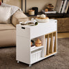 SoBuy FBT134-W Bout de Canapé en Bois, Table d'appoint Café, Table Basse Roulante, avec Porte- revues et Tiroir, Meuble de Rangemen