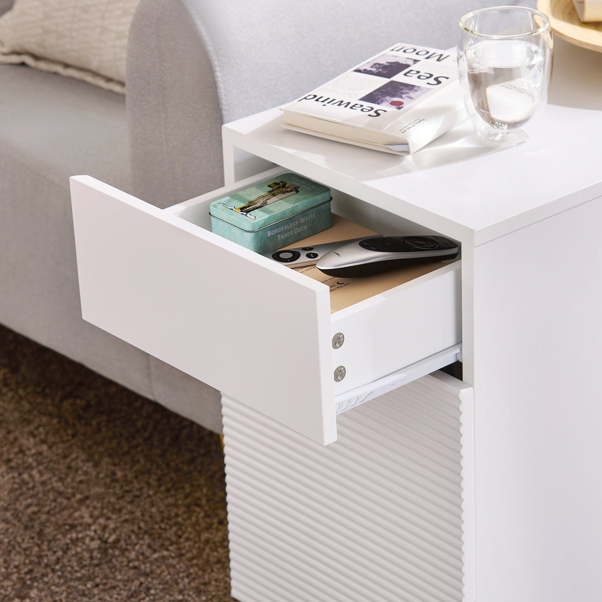 SoBuy FBT135-W Table d’Appoint, Bout de Canapé de Salon, Table à Café, Caisson de Bureau avec 1 Tiroir 1 Porte et Compartiments