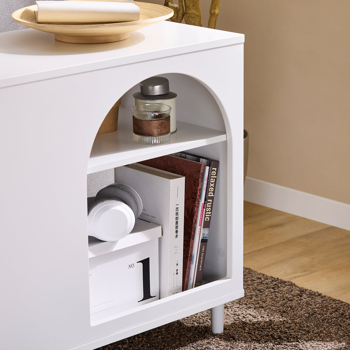 SoBuy FBT135-W Table d’Appoint, Bout de Canapé de Salon, Table à Café, Caisson de Bureau avec 1 Tiroir 1 Porte et Compartiments
