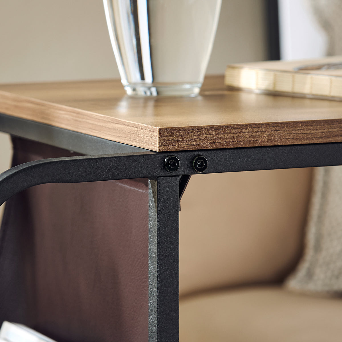 SoBuy FBT140-PF Măsuță de cafea laterală în formă de C, Masă de ceai, Mobilier de living vintage, Structură metalică
