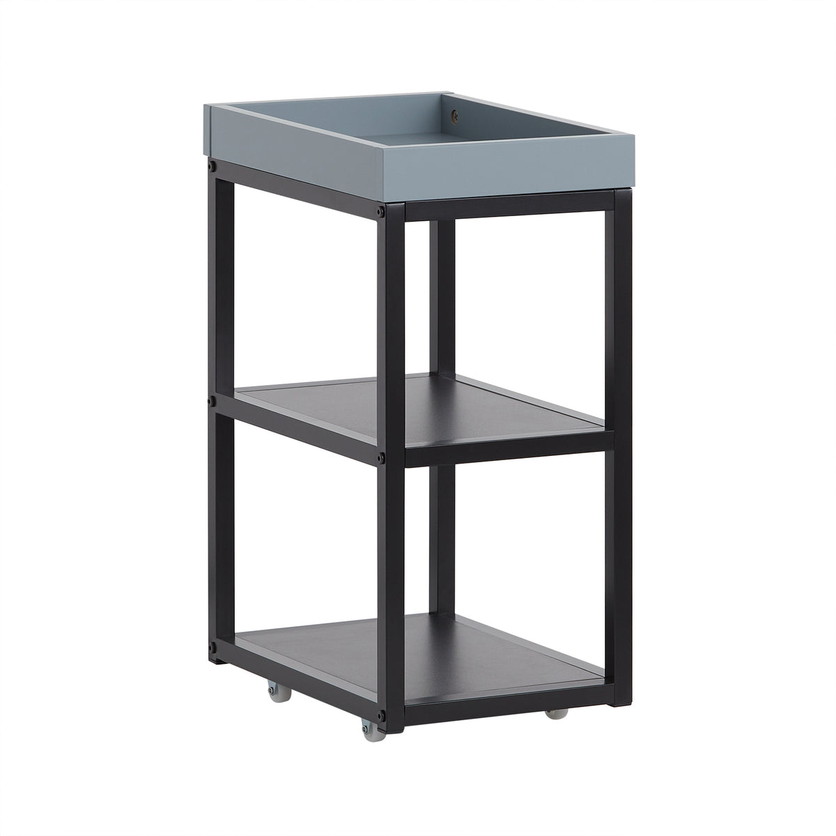 SoBuy FBT145-GR Măsuță laterală pe roți, măsuță suprapusă, măsuță de noptieră îngustă, noptieră, 1 blat și 2 rafturi