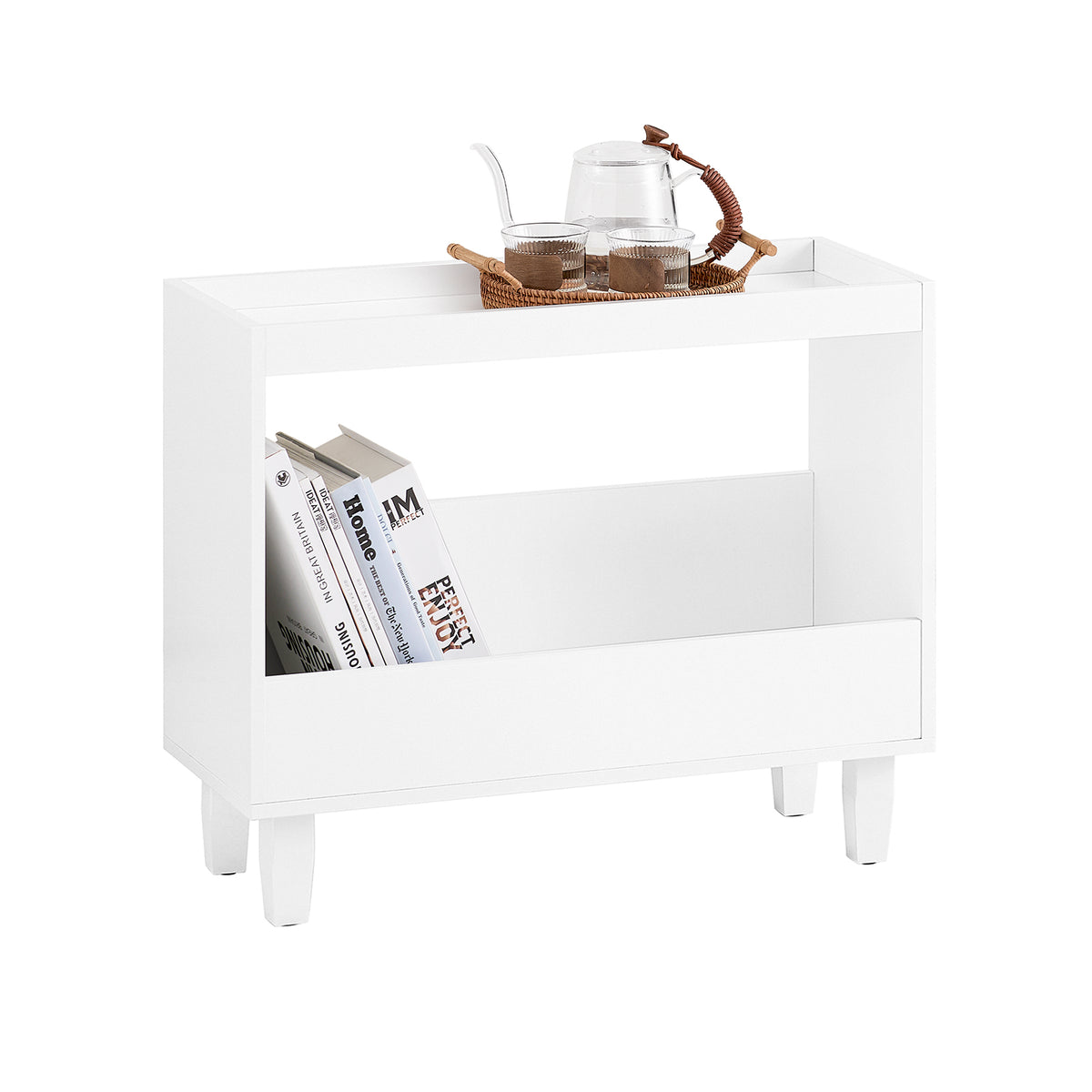 SoBuy FBT147-W Bout de Canapé Table de Chevet Table de Nuit Table d'Appoint avec 2 Étagères pour Salon, Chambre ou Bureau