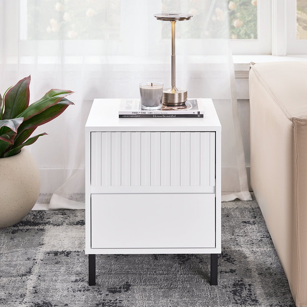 SoBuy FBT157-W Bout de Canapé Table de Chevet Table de Nuit Table d'Appoint Table Basse avec 2 Tiroirs pour Salon, Chambre ou Bureau, Pieds en Métal, L40 x P40 x H48 cm, Blanc