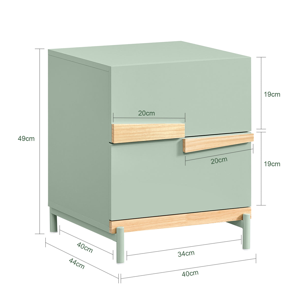 SoBuy FBT164-GR Table de Chevet avec 2 tiroirs Table d’appoint pour Chambre et Salon Vert 40x44x49cm