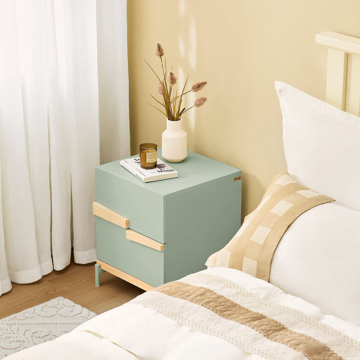 SoBuy FBT164-GR Table de Chevet avec 2 tiroirs Table d’appoint pour Chambre et Salon Vert 40x44x49cm