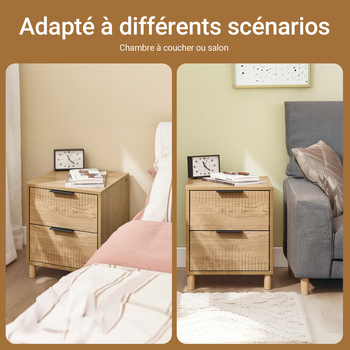 SoBuy FBT166-N Noptieră cu 2 sertare, Măsuță laterală pentru dormitor sau living, Natură l 40 x l 42 x î 47 cm