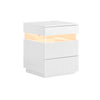 SoBuy FBT167-E-W Noptieră cu 3 sertare, 2 panouri laterale acrilice și iluminare LED, 3 culori reglabile, Noptieră Modernă pentru Dormitor și Sufragerie, L41 × l40 × H52 cm, Alb