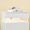 SoBuy Noptieră FBT167-E-W cu 3 sertare, 2 panouri laterale în lumină acrilică și LED, 3 culori reglabile, noptieră modernă pentru dormitor și living, L41 × P40 × A52 cm, alb