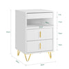 SoBuy FBT168-W Noptieră Chic Alb și Auriu – 3 Sertare și Poliță, Stil Modern