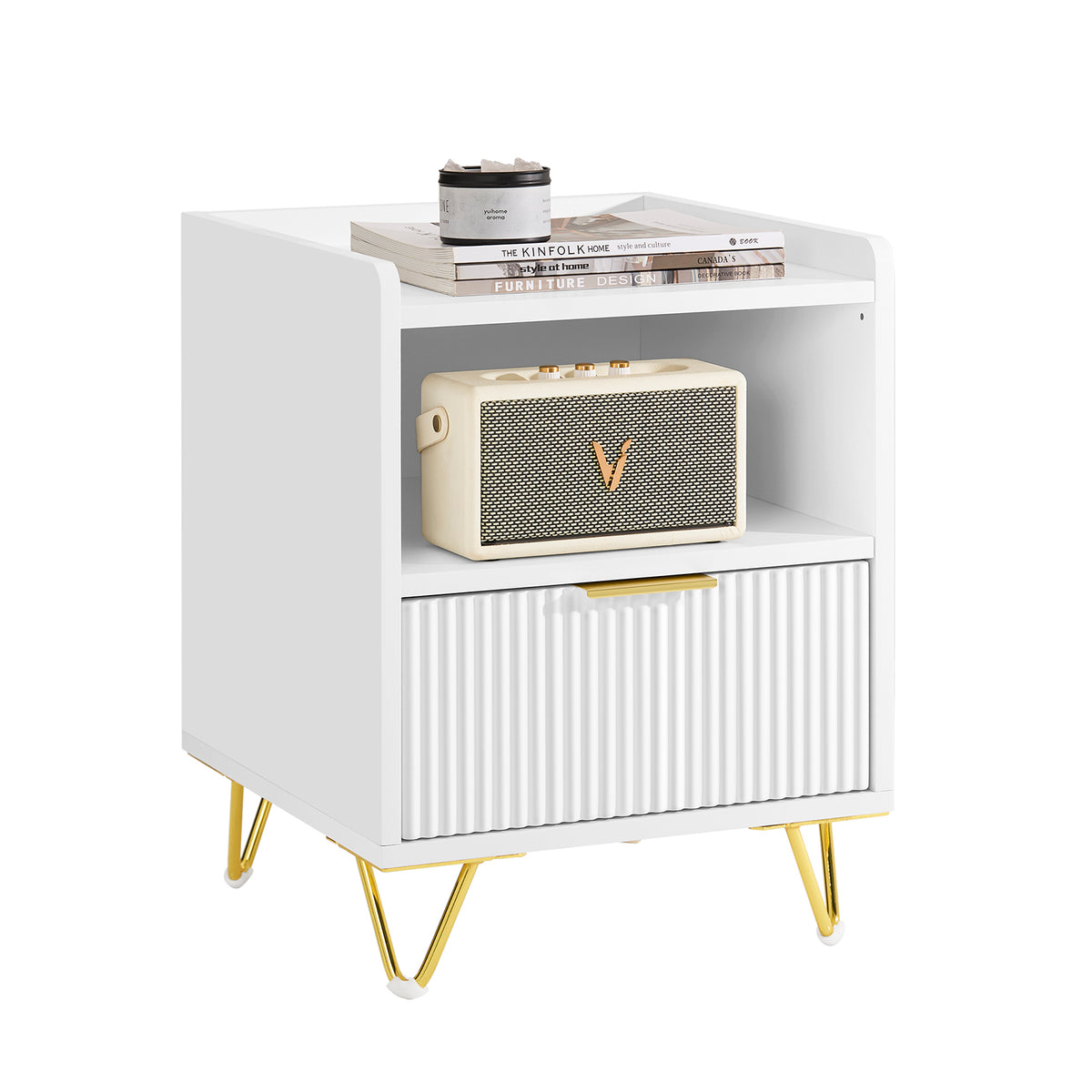 SoBuy FBT169-W Table de Chevet, Table de Nuit avec tiroir et étagère, Table d’appoint Moderne pour Chambre et Salon, Blanc L4