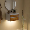 SoBuy FBT175-E-WN Table de Chevet Suspendue avec Lampe à détecteur de Mouvement Amovible et 2 tiroirs, Table de Nuit Flottante pour Chambre, Salon ou Couloir, 40x29.8x25.6cm, Blanc Naturel