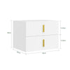 SoBuy FBT177-E-W Table de Chevet Suspendue avec LED – 2 Tiroirs, Façade Ondulée, Poignée Dorée, Blanc, 40×30×30 cm