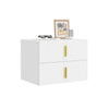 SoBuy FBT177-E-W Table de Chevet Suspendue avec LED – 2 Tiroirs, Façade Ondulée, Poignée Dorée, Blanc, 40×30×30 cm