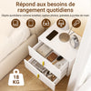 SoBuy FBT177-E-W Table de Chevet Suspendue avec LED – 2 Tiroirs, Façade Ondulée, Poignée Dorée, Blanc, 40×30×30 cm